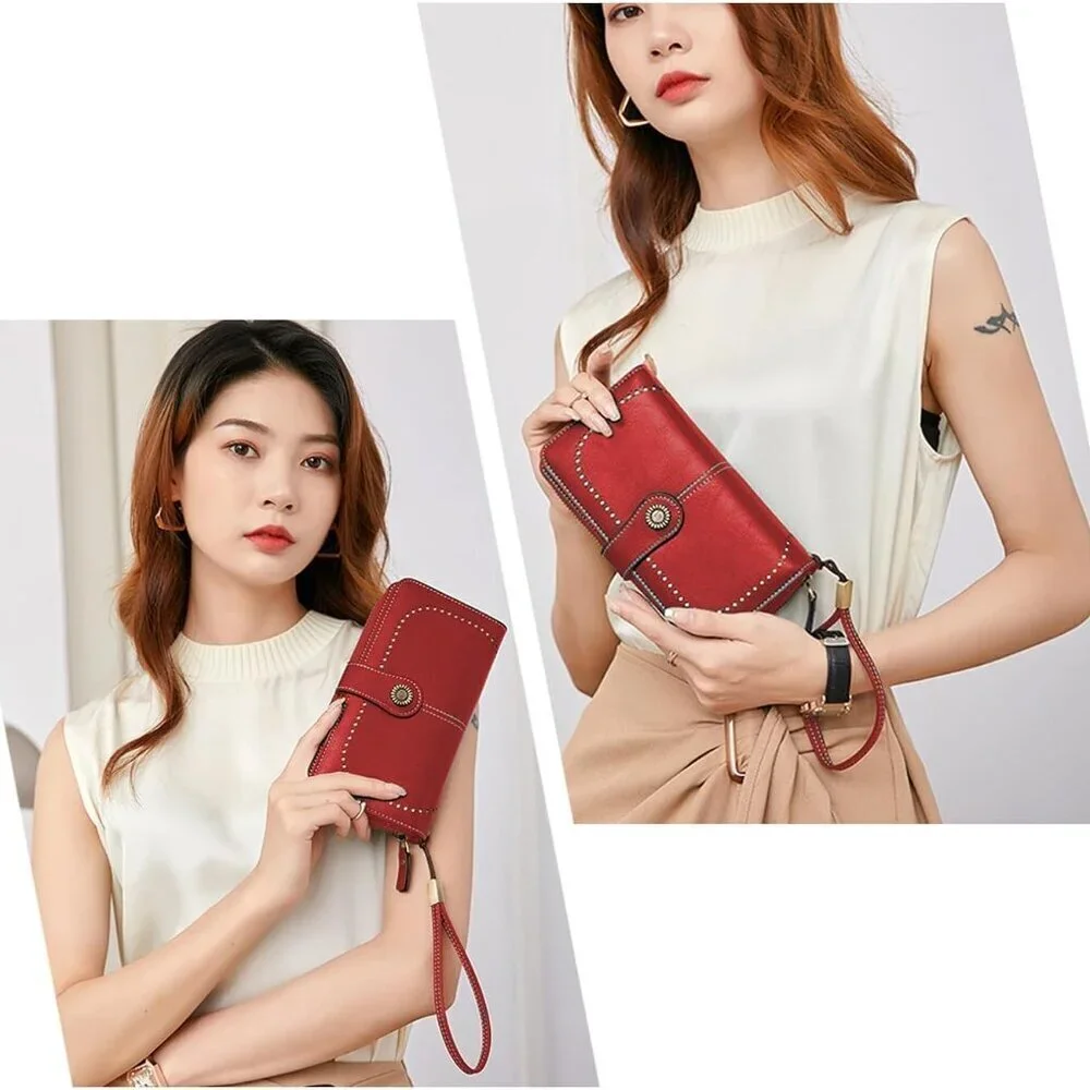 Leather Wallet for Women RFID Blocking Bifold Credit Card Holder Large Capacity